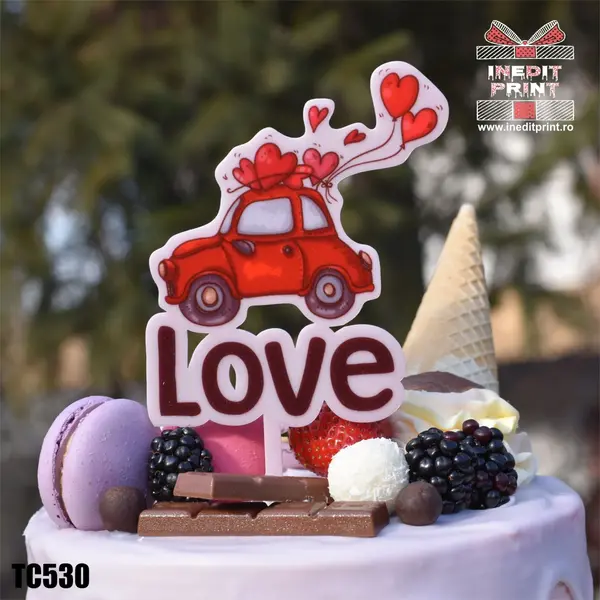 Topper Tort UV Love TC530 10x10cm, Plexiglass alb