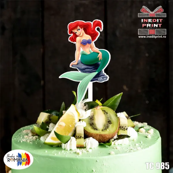 Topper Tort UV Mica sirena Ariel TC985 13x13cm, Plexiglass alb