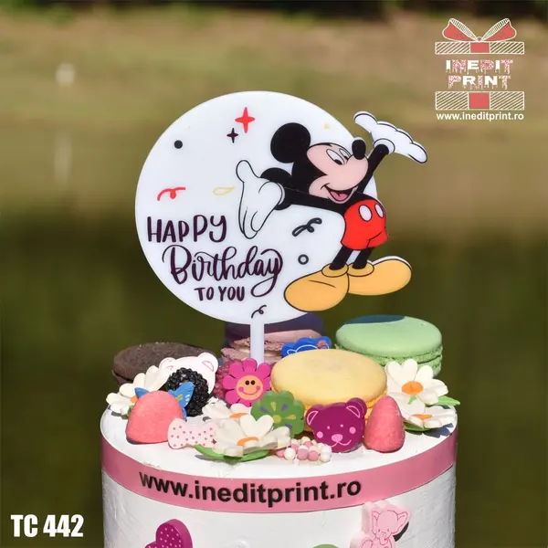 Topper Tort UV Mickey Mouse Happy birthday to You TC442 12X12cm, Plexiglass alb