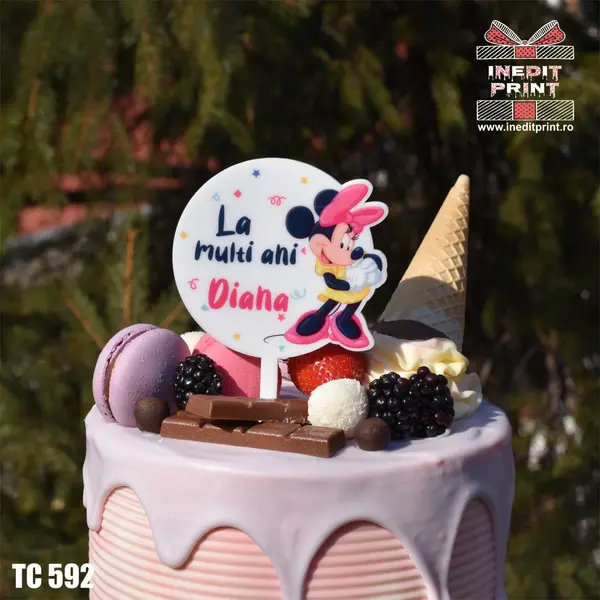 Topper Tort UV Minnie La multi ani TC592 10x10cm, Plexiglass alb