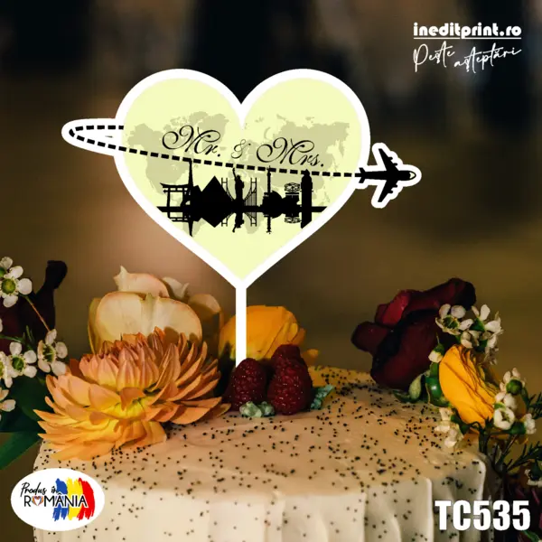 Topper Tort UV Mr Mrs TC535 10x10cm, MDF