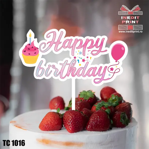 Topper Tort UV Muffin Happy Birthday TC1016 16x16cm, MDF