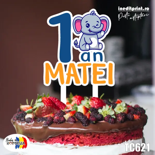 Topper Tort UV Personalizat Am facut 1 an TC621 10x10cm, MDF