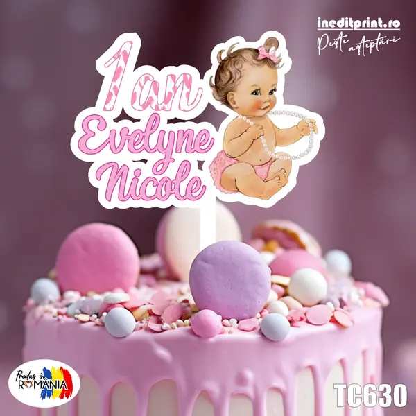 Topper Tort UV Personalizat Am facut 1 an TC630 15x15cm, Plexiglass alb