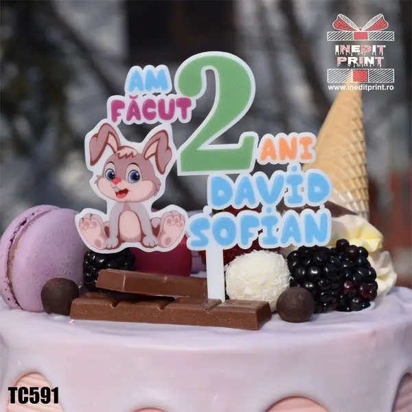 Topper Tort UV Personalizat Am facut 2 ani TC591 15x15cm, Plexiglass alb