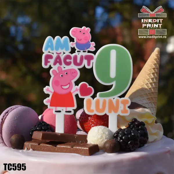 Topper Tort UV Personalizat Am facut 9 luni TC595 15x15cm, MDF