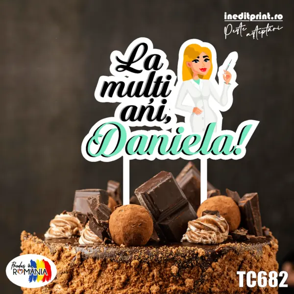 Topper Tort UV Personalizat Asistenta Medicala TC682 13x13cm, MDF
