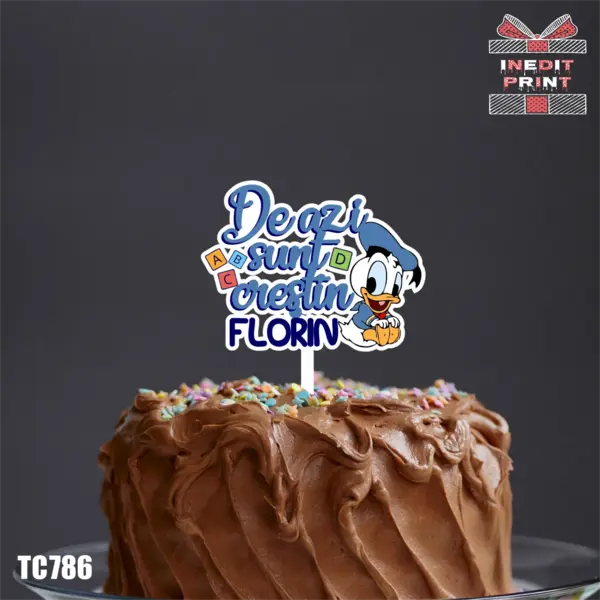 Topper Tort UV Personalizat Baby Donald Duck TC786 13x13cm, MDF