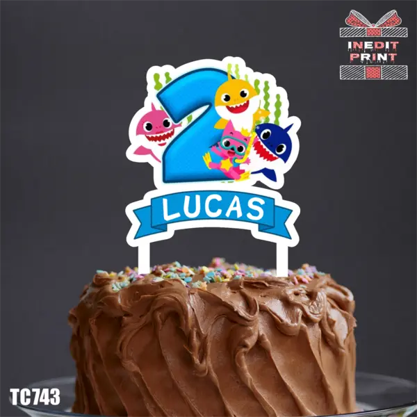 Topper Tort UV Personalizat Baby Shark TC743 16x16cm, MDF