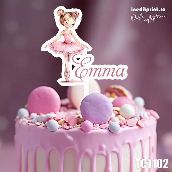 Topper Tort UV Personalizat Balerina TC1102 13x13cm, MDF