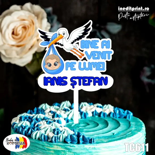 Topper Tort UV Personalizat Bine ai venit pe lume TC611 10x10cm, MDF