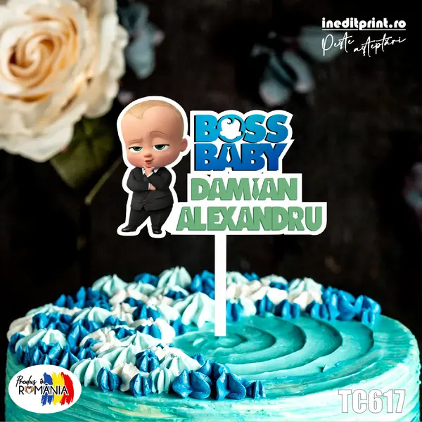 Topper Tort UV Personalizat Boss Baby TC617-10x10cm-MDF 10x10cm, MDF