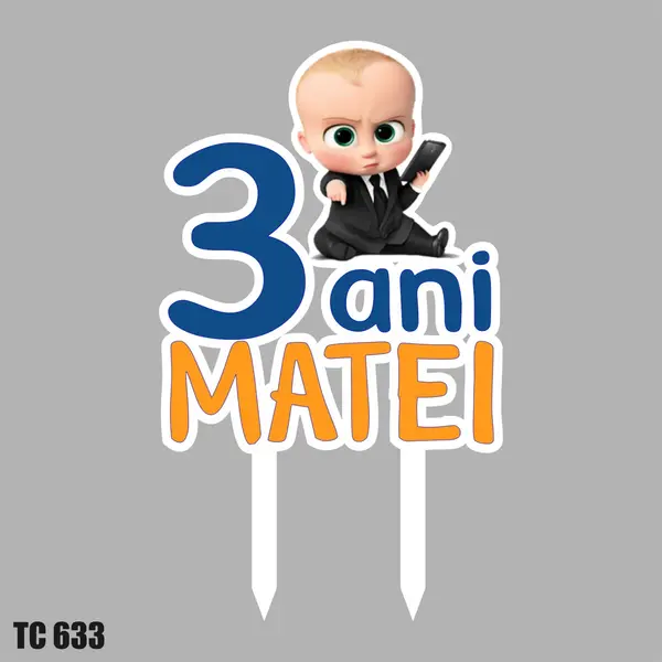Topper Tort UV Personalizat Boss Baby TC633 10x10cm, Plexiglass alb