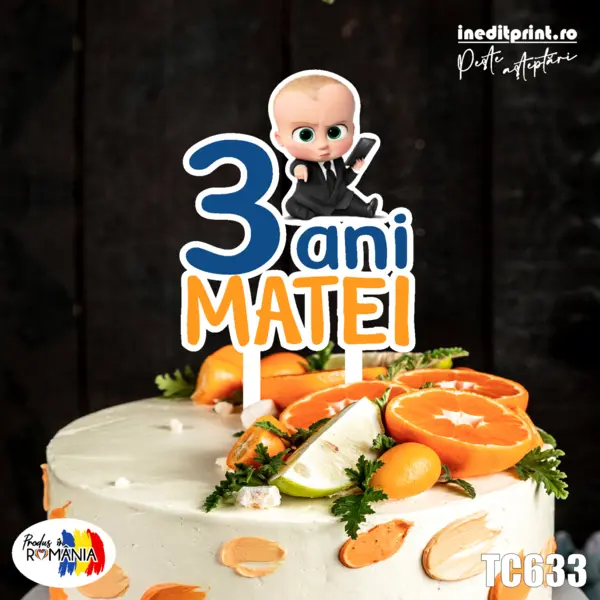 Topper Tort UV Personalizat Boss Baby TC633 15x15cm, MDF
