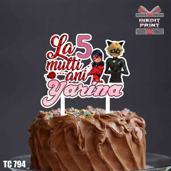 Topper Tort UV Personalizat Buburuza si Motanul Noir TC794 13x13cm, MDF