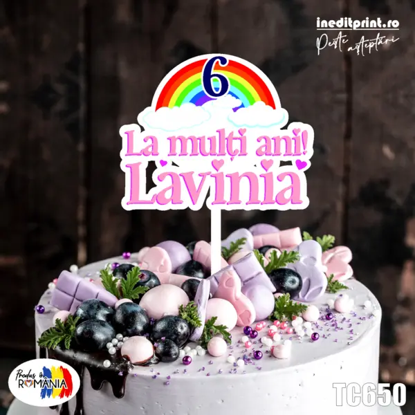 Topper Tort UV Personalizat Curcubeu TC650 16x16cm, Plexiglass alb