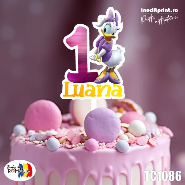 Topper Tort UV Personalizat Daisy TC1086 10x10cm, Plexiglass alb