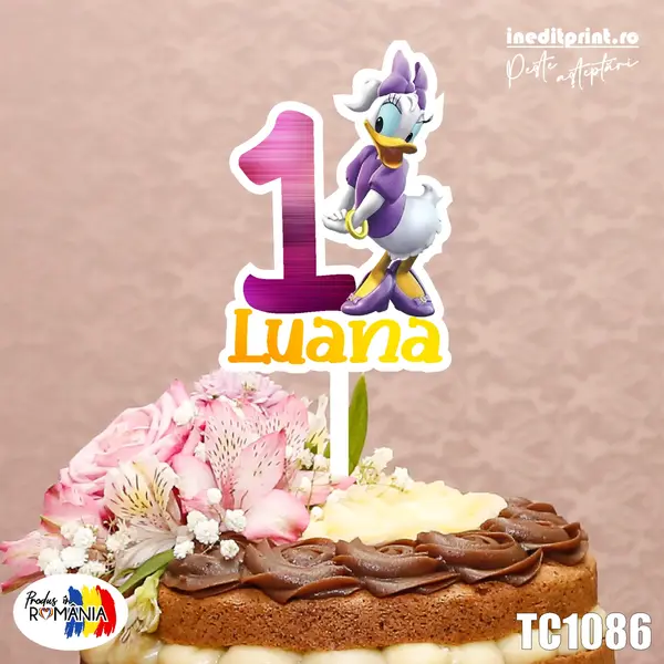 Topper Tort UV Personalizat Daisy TC1086 16x16cm, MDF