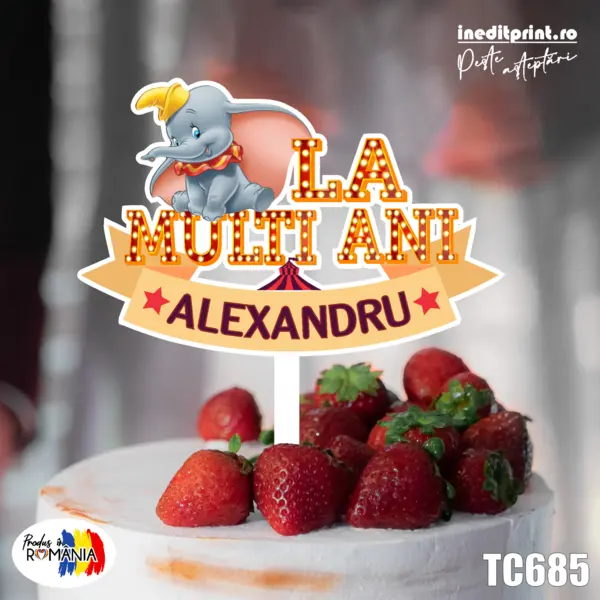 Topper Tort UV Personalizat Dumbo TC685 13x13cm, Plexiglass alb