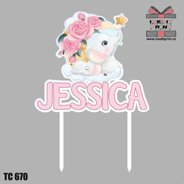 Topper Tort UV Personalizat Elefant TC670 16x16cm, Plexiglass alb