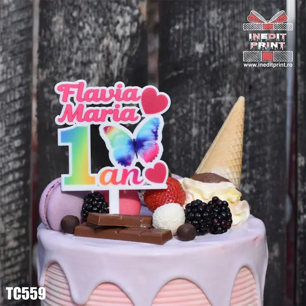 Topper Tort UV Personalizat Fluture TC559 15x15cm, MDF