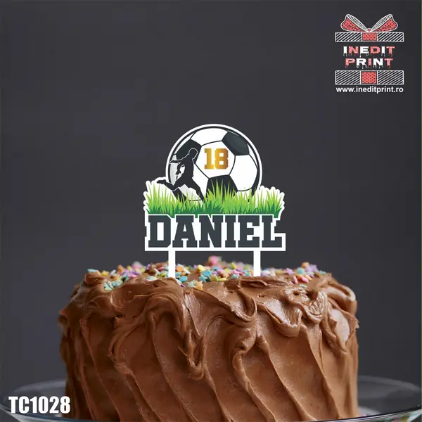 Topper Tort UV Personalizat FOOTBALL TC1028 16x16cm, Plexiglass alb