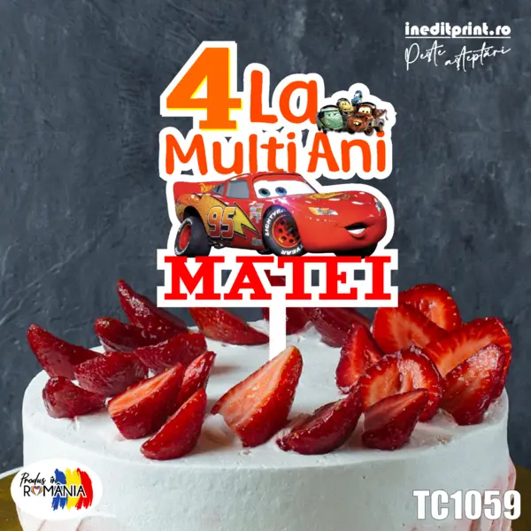 Topper Tort UV Personalizat Fulger McQueen TC1059 10x10cm, MDF