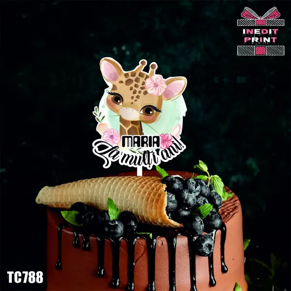Topper Tort UV Personalizat Girafa TC788 10x10cm, MDF