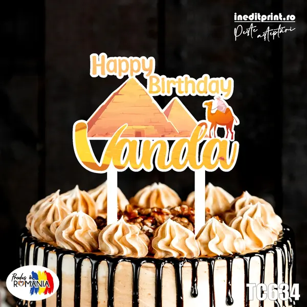 Topper Tort UV Personalizat Happy Birthday TC634 15x15cm, Plexiglass alb