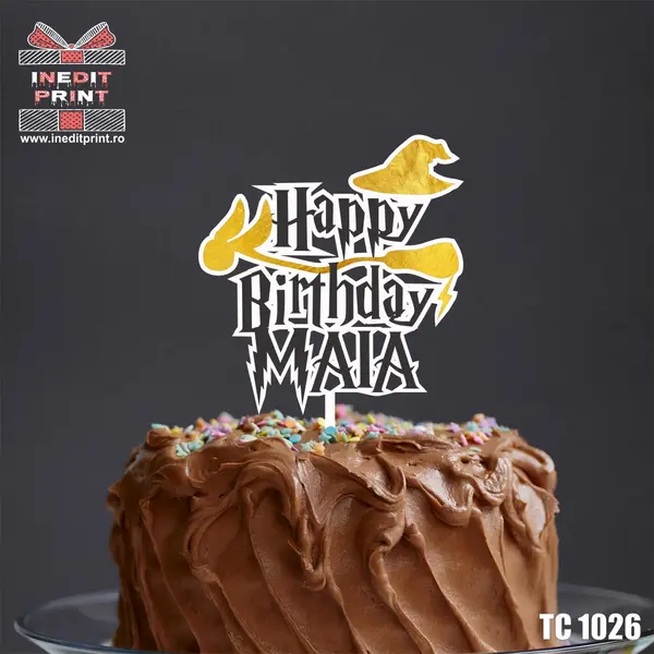 Topper Tort UV Personalizat Harry Potter TC1026 13x13cm, Plexiglass alb