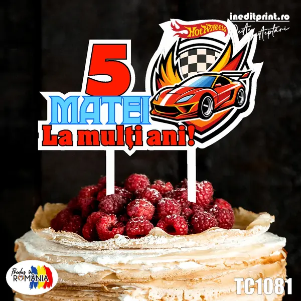 Topper Tort UV Personalizat Hot Wheels TC1081 16x16cm, Plexiglass alb