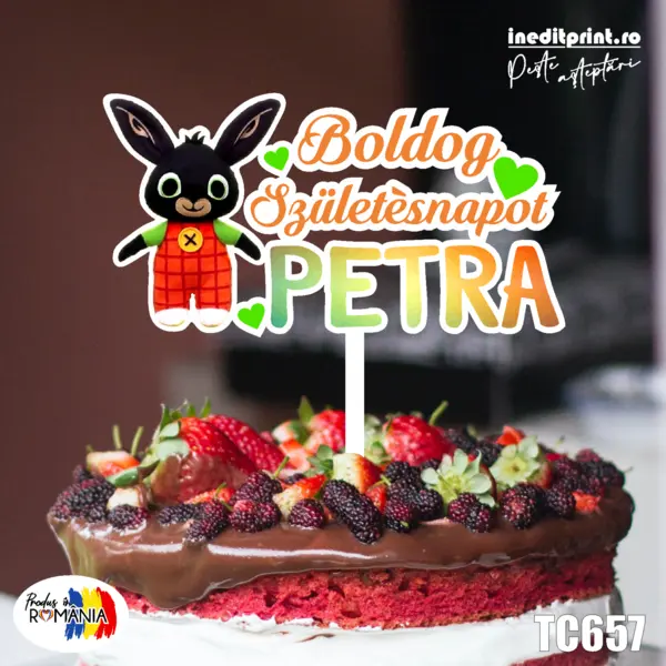 Topper Tort UV Personalizat Iepuras TC657 10x10cm, MDF