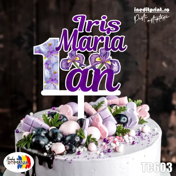 Topper Tort UV Personalizat Iris TC603 15x15cm, MDF