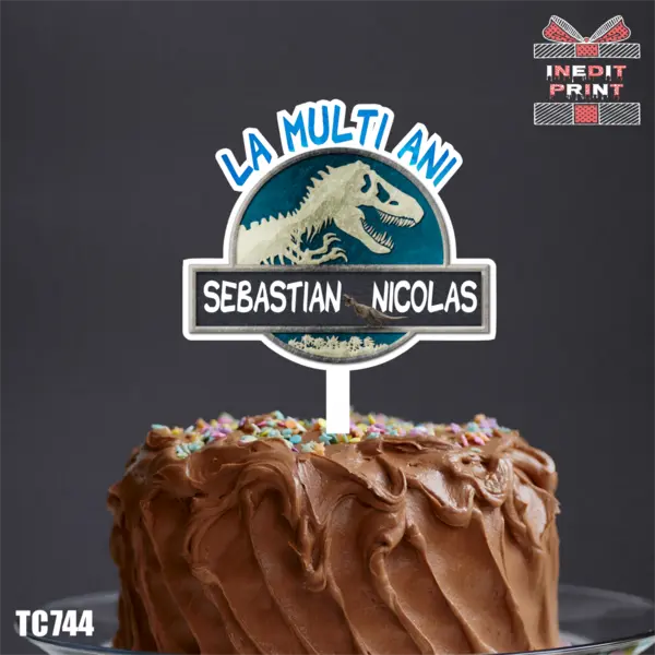 Topper Tort UV Personalizat Jurassic Park TC744 13x13cm, Plexiglass alb