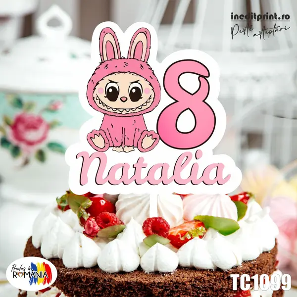 Topper Tort UV Personalizat Labubu TC1099 10x10cm, MDF