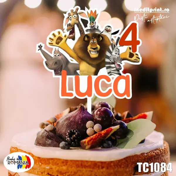 Topper Tort UV Personalizat Madagascar TC1084 16x16cm, MDF