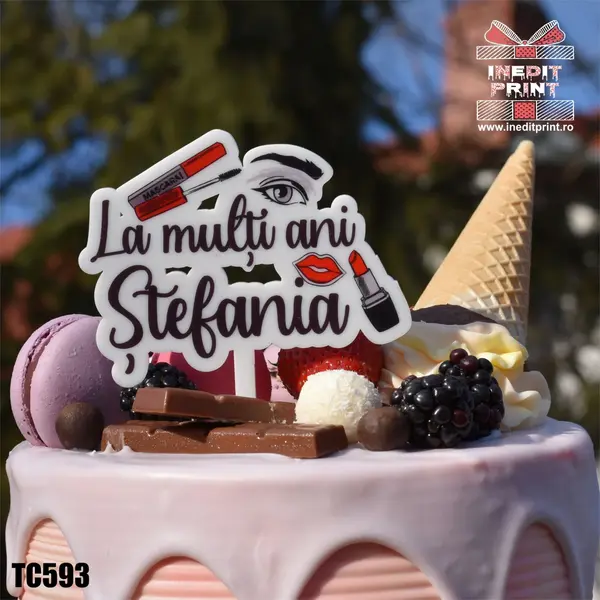 Topper Tort UV Personalizat MAKE UP TC593 15x15cm, Plexiglass alb