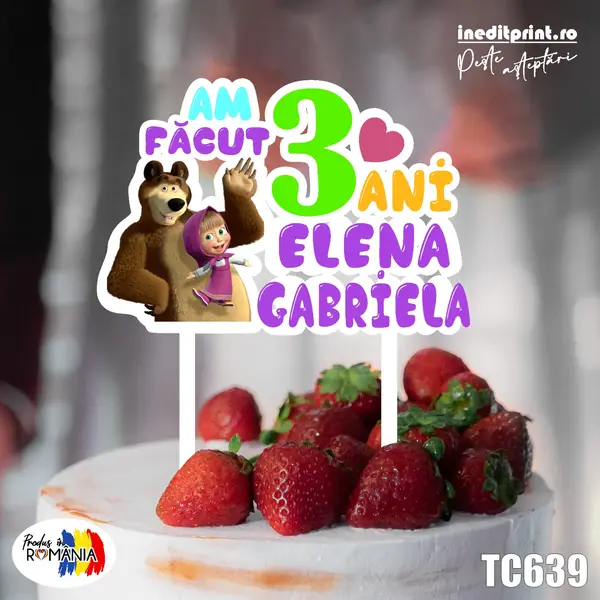 Topper Tort UV Personalizat Masha si Ursul TC639 10x10cm, Plexiglass alb