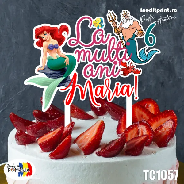 Topper Tort UV Personalizat Mica sirena TC1057 10x10cm, Plexiglass alb