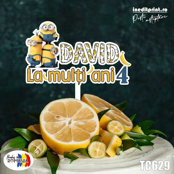 Topper Tort UV Personalizat Minion TC629 15x15cm, MDF