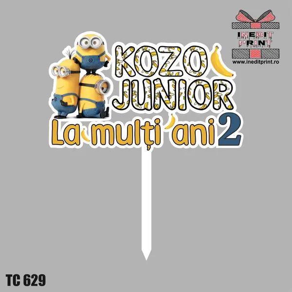 Topper Tort UV Personalizat Minion TC629 15x15cm, Plexiglass alb