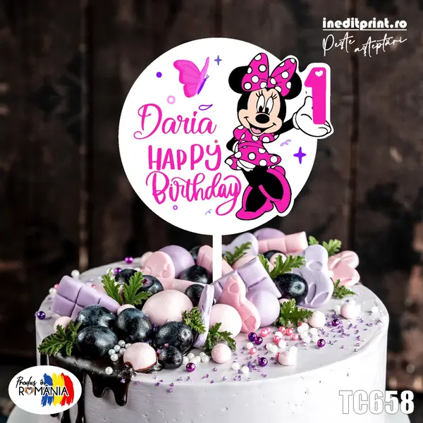 Topper Tort UV Personalizat Minnie Mouse TC658 16x16cm, MDF