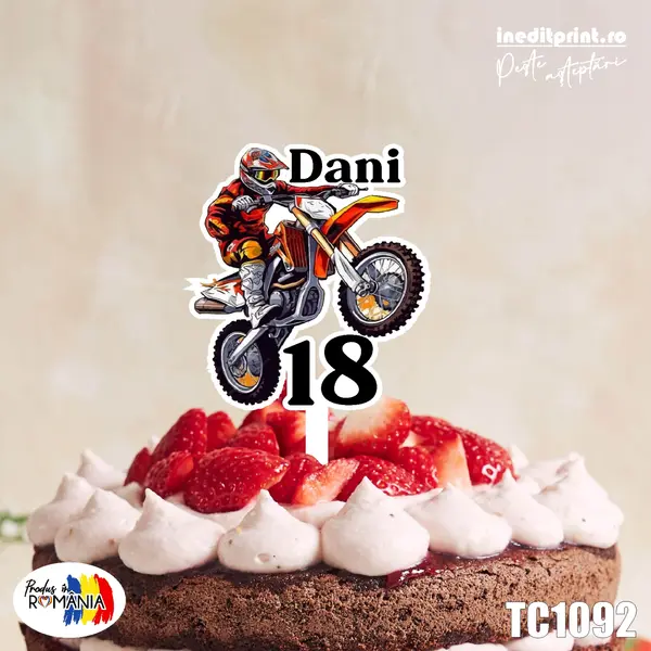 Topper Tort UV Personalizat motocicleta TC1092 16x16cm, MDF