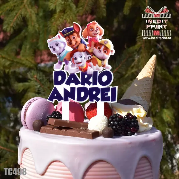 Topper Tort UV Personalizat Patrula Catelusilor TC498 15x15cm, MDF