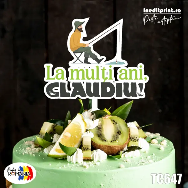 Topper Tort UV Personalizat Pescar TC647 10x10cm, Plexiglass alb
