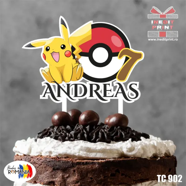 Topper Tort UV Personalizat Pokemon TC902 10x10cm, MDF