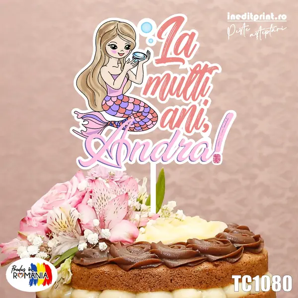 Topper Tort UV Personalizat Sirena TC1080 10x10cm, MDF