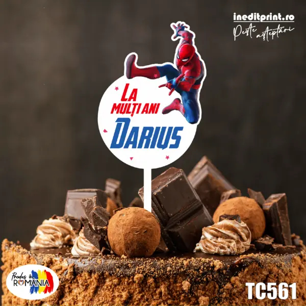 Topper Tort UV Personalizat Spiderman TC561 15x15cm, Plexiglass alb