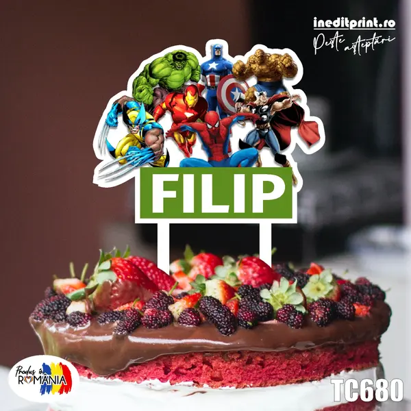 Topper Tort UV Personalizat Super Eroi TC680 10x10cm, MDF
