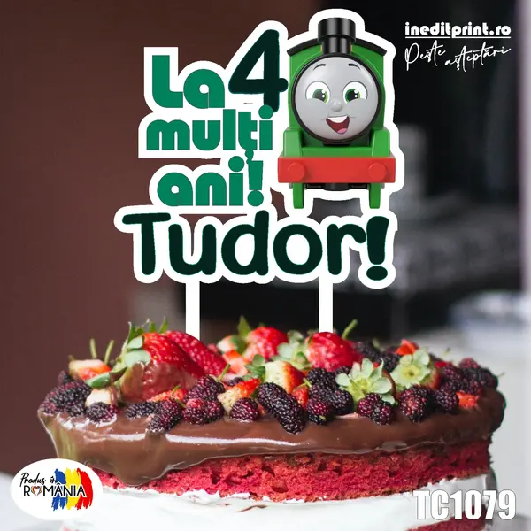 Topper Tort UV Personalizat Thomas TC1079 16x16cm, MDF